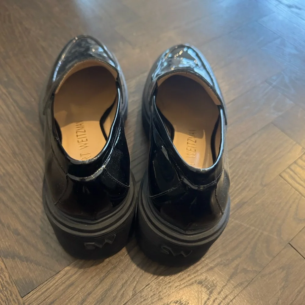 Stuart Weitzman Platform Black Patent Leather Loafers